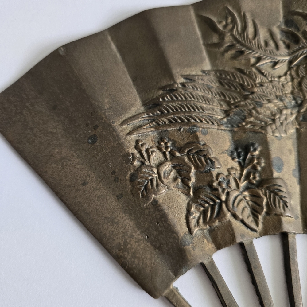 Vintage Enesco Brass Phoenix Fan Wall Decor Chinoiserie Accent - Picture 4 of 7